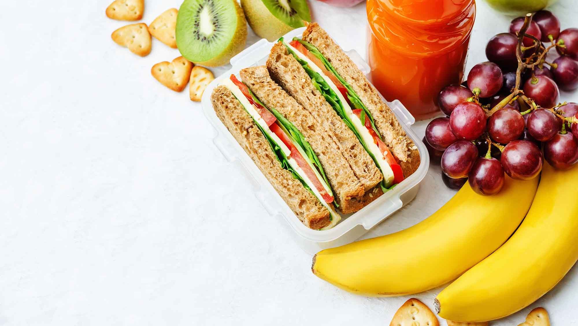 healthy school lunch on white background